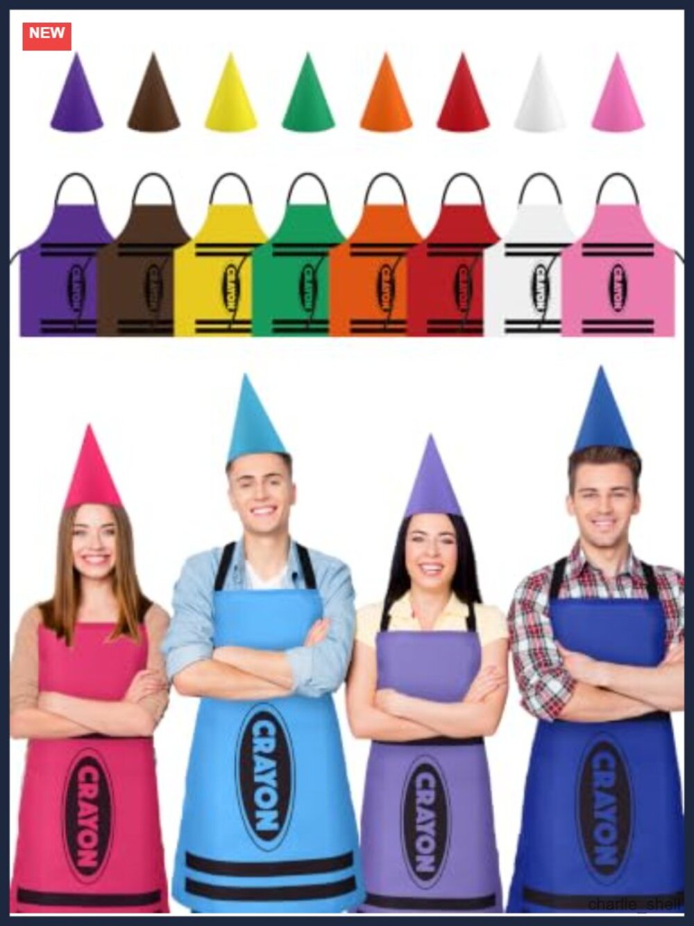 12 Crayon Costume Set with Cone Hats & Aprons Halloween